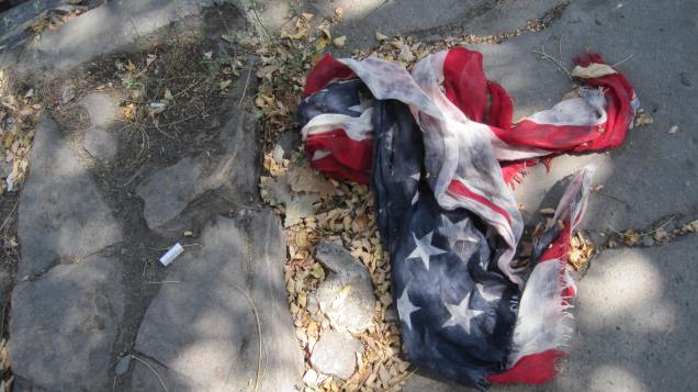 flag on the sidewalk